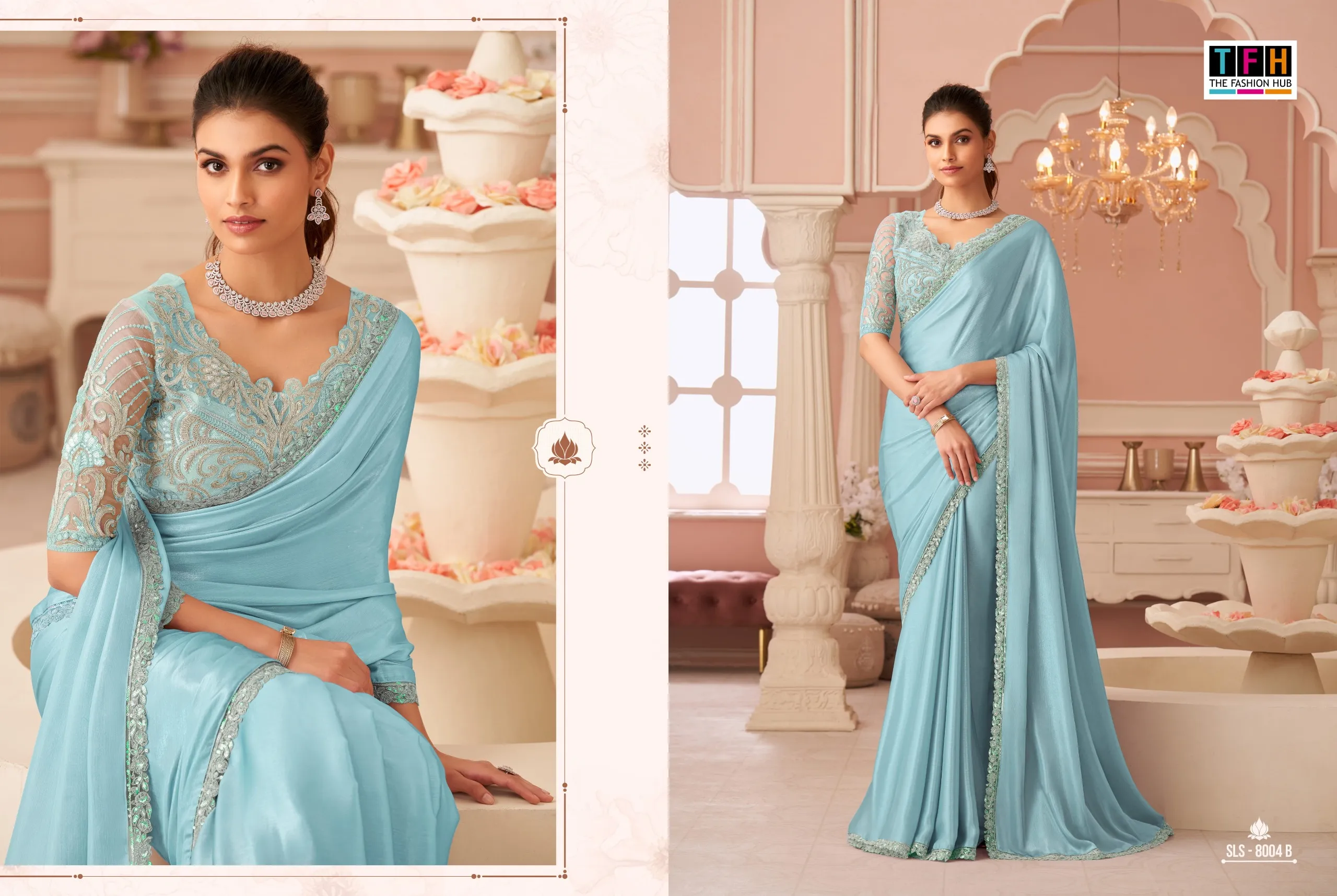 Silver Chiffon Shimmer Premium Saree - Image 3 in Surat